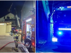 Pożar dawnej restauracji w centrum Miastka. Strażacy zjawili się, gdy ogień obejmował już poddasze