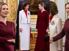 Marta Nawrocka pojawiła się w bordowej sukni na kolacji ze szwedzką parą królewską (ZDJĘCIA)