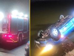 Samochód z czterema osobami dachował, po czym wpadł do zbiornika wodnego