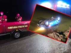 O krok od tragedii. Auto dachowało i wpadło do wody
