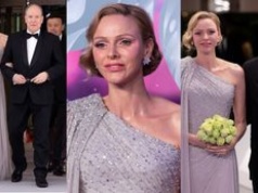 UŚMIECHNIĘTA księżna Charlene olśniewa na balu w Monako w kreacji z odkrytym ramieniem i mężem u boku (ZDJĘCIA)
