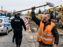 Niezdara: pijani pracownicy na drodze. Kierowanie ruchem łopatą i ucieczka przed policją