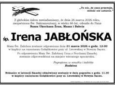 Nie żyje Irena Jabłońska. Pogrzeb odbędzie się w Nowym Sączu