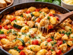 Szybkie danie jednogarnkowe. Kurczak w sosie pomidorowym z kopytkami