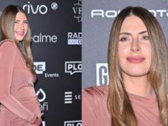 Aleksandra Grysz eksponuje CIĄŻOWE KRĄGŁOŚCI na ściance (ZDJĘCIA)