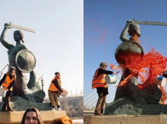 Aktywistki z Ostatniego Pokolenia skazane za oblanie warszawskiej syrenki farbą