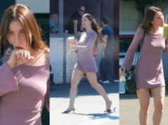 Córka Bruce'a Willisa i Demi Moore w ultrakrótkiej sukience delektuje się sokiem, oblizując kubek i ręce (ZDJĘCIA)