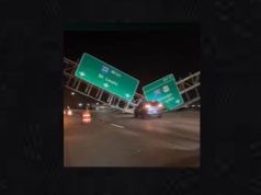 Ciężarówka uderzyła w szyld nad autostradą I-64. Zawalił się