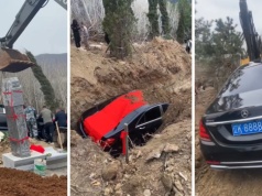 Zakopali luksusowego Mercedesa na cmentarzu. Powód zaskakuje