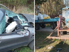 Wypadek w Klonowej pod Sieradzem. Dwie osoby ranne po zderzeniu z ciągnikiem