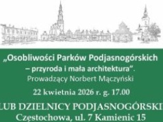 „Osobliwości Parków Podjasnogórskich – przyroda i mała architektura” – Klub Dzielnicy Podjasnogórskiej zaprasza