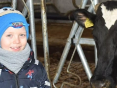 Najmłodszy gospodarz już na posterunku. Sprawdza, co słychać w oborze