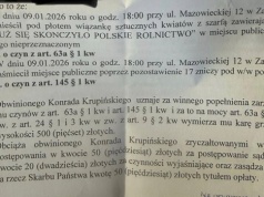 500 zł za wieniec i znicze. Rolnik pokazał wyrok po proteście