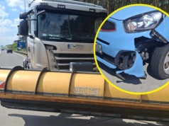 W maju pług śnieżny szukał zimy na trasie S8? Znalazł tylko zderzak osobowej Kii