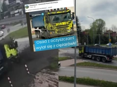 Limanowa: kałszkwał na rondzie, transport z oczyszczalni wylał się i tak sobie śmierdział