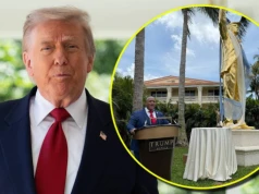 Złoty pomnik Trumpa odsłonięty, ceremonii przewodził pastor. "To nie złoty cielec"