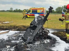 Wypadek wiatrakowca w Baranowie. Maszyna stanęła w płomieniach
