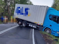 Czołowe zderzenie osobówki z ciężarówką na DK21. Jedna osoba jest ranna