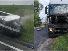 Tragiczny wypadek w Chrząstowie. W zderzeniu osobówki z ciężarówką śmierć poniosły 2 osoby