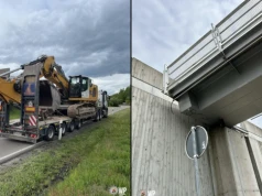 Ciężarówka przesunęła 40-metrową kładkę dla pieszych – obiekt niemal spadł na kabinę