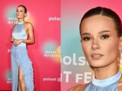 Natalia Szroeder w błękicie gra nogą na Polsat Hit Festiwal. Klasa? (ZDJĘCIA)