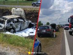 Kolizja czterech aut na trasie S7. Jeden z pojazdów stanął w ogniu