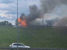Pożar autobusu na DK 16 na wysokości Barczewa