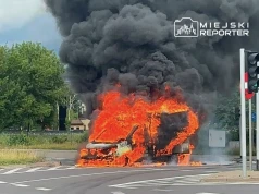 Dostawczy Fiat stanął w ogniu przy trasie S8. Auto spłonęło doszczętnie