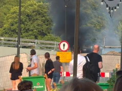 Pożar na terenie budowy nowej kładki nad Wisłą w Krakowie