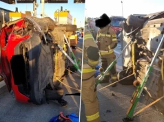 Samochód nie zmieścił się w bramkach. Groźny wypadek na A4