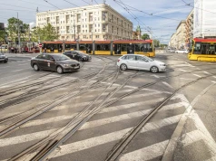 Prace na węźle tramwajowym Kino Femina