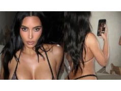 Kim Kardashian pozuje w MIKROSKOPIJNYM BIKINI swojego projektu, a fani stwierdzają: "Lewis wygrał życie" (FOTO)