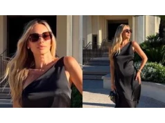 Ciężarna Izabela Janachowska wygina się w satynowej sukni opinającej brzuszek (FOTO)