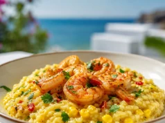To risotto smakuje jak wakacje. Kukurydza i krewetki tworzą idealny duet