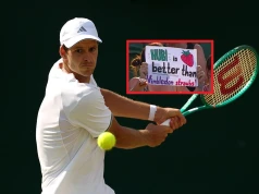 Hurkacz walczy o ćwierćfinał Wimbledonu. Taki transparent pojawił się na trybunach