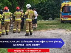 Koszmarny wypadek pod Łańcutem. Samochód wgniótł kobietę w ścianę budynku