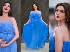 Odpicowana Anne Hathaway wdzięczy się na premierze "Odysei", obejmując ciążowy brzuch (ZDJĘCIA)