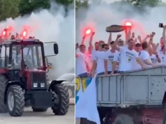 LKS Orzeł II Miedary awansował do A-klasy. Szalona feta na przyczepie traktora