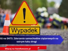 Paraliż na DK73. Zderzenie samochodów ciężarowych na ostrym łuku drogi