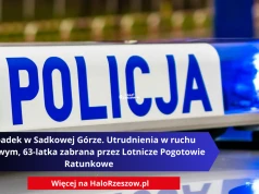 Wypadek w Sadkowej Górze. Utrudnienia w ruchu drogowym, 63-latka zabrana przez Lotnicze Pogotowie Ratunkowe