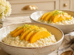 Swojski przysmak w egzotycznej wersji. Ryż na mleku kokosowym z mango