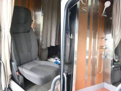 DAF XG+ ze stałym prysznicem w kabinie – układ z wyjmowanym fotelem pasażera