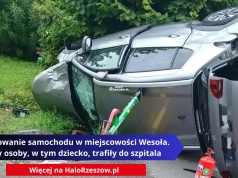 Dachowanie samochodu w miejscowości Wesoła. Trzy osoby, w tym dziecko, trafiły do szpitala