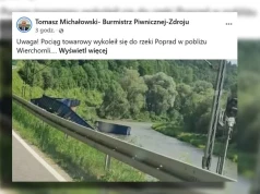 Pociąg towarowy wykoleił się na południu Polski. Wagony wpadły do rzeki