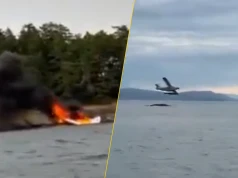 Samolot rozbił się w okolicy Seattle. Płonący wrak na wybrzeżu