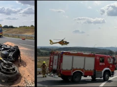 Wypadek motocyklisty na wężle A4 i S3 w Legnicy. Lądował śmiglowiec