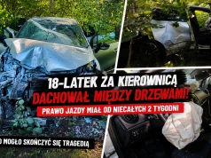 18-latek miał prawo jazdy od niespełna dwóch tygodni. Jazdę zakończył dachowaniem między drzewami