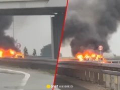 Groźny wypadek na A1. Auto stanęło w płomieniach, w środku były dzieci
