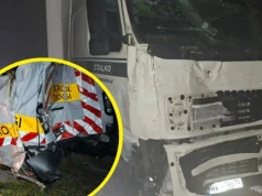 Groźny wypadek na autostradzie A1. Ciężarówka uderzyła w samochód służby drogowej