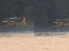 Lekarza opuszczono z helikoptera, bo nie było gdzie lądować. Niezwykłe nagranie znad zalewu pod Kielcami